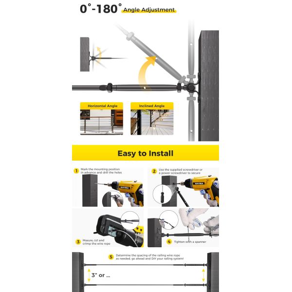 Adjustable Angle Base Deck Tensioning Swage Toggle for Easy Installation and Widely Usage in Cable Railing Kit