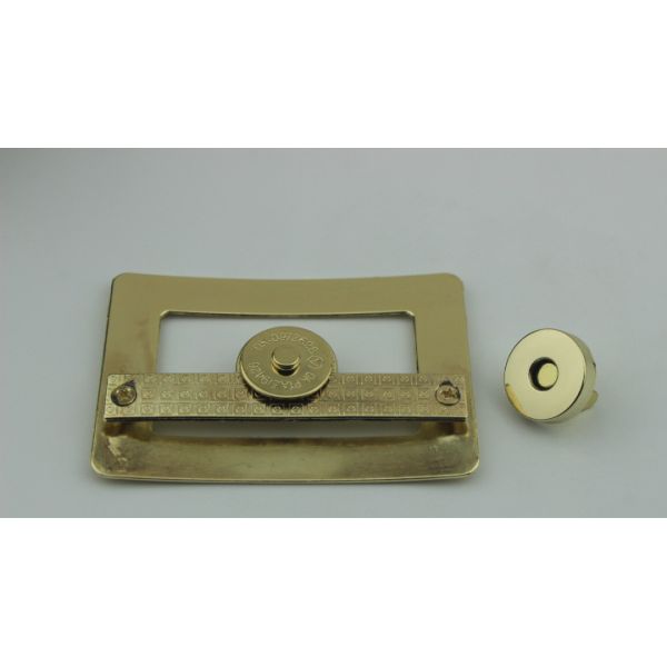Custom shiny gold zinc alloy rectangle magnetic button lock for handbags