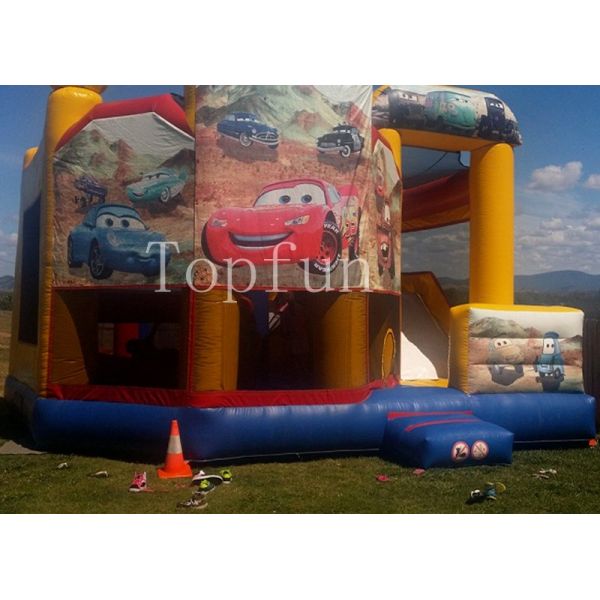 PVC Racing Car Inflatable Water Jumping Castle 5 x 5m Digital Printing With Slide