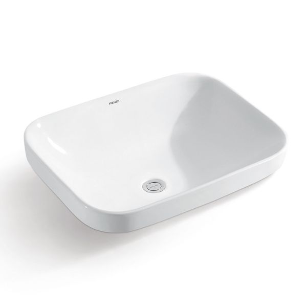 Quality White Glazed Countertop Bathroom Basin Rectangle With Overflow for sale