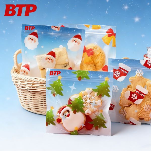 Christmas New Year Food Snack Candy Cookie Moisture Proof Laminated PET/CPP Zipper Plastic Bag with Window Digital Printed