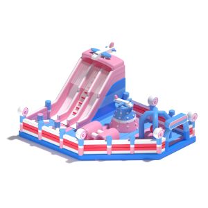 Kids Inflatable Small Bouncy Castle Pink Blue With Slides