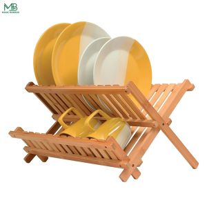 Bamboo Foldable Bowl Storage Holder Drain Rack
