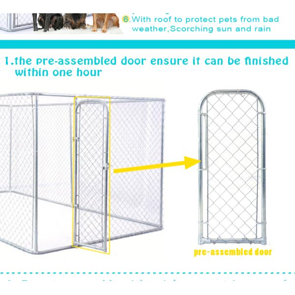 Large outdoor galvanized cheap chain link dog kennel 7.5x13x6ft(2.3x4x1.8m) 2.3mm wire diameter