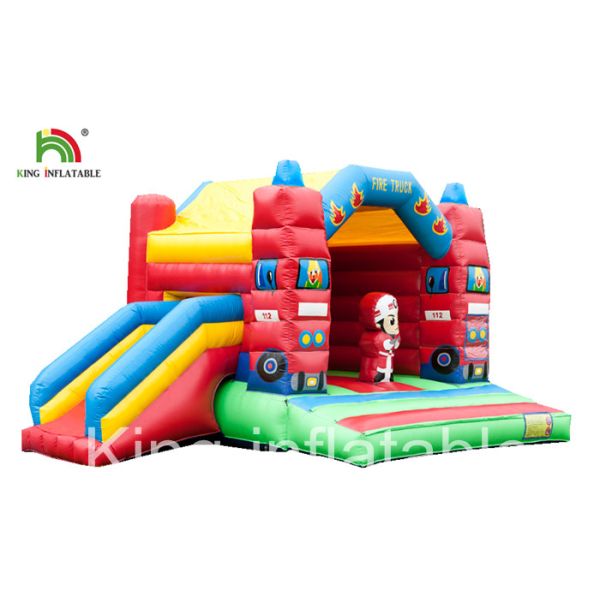 Slide Type Fire Truck Trampoline Inflatable Jumping Castle For Indoor Kids