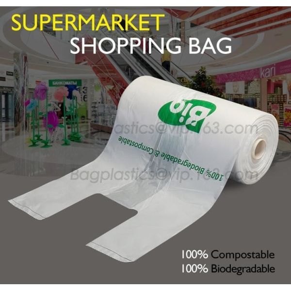 Cornstarch 100% Biodegradable Compostable Shopping Bag On Roll, Compostable 100%
