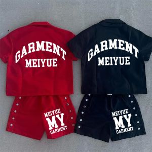 Custom Summer Men's Distressed Embroidery Patch Polo T Shirt Short Sets