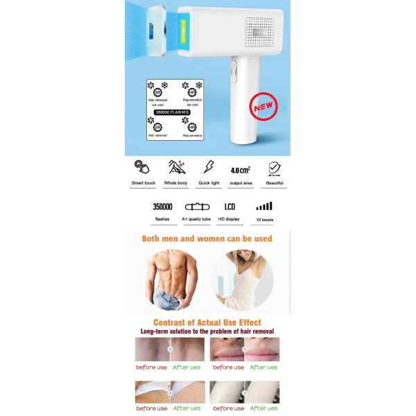350000 Flashes 390g 4cm2 Air Cooling Laser Hair Removal