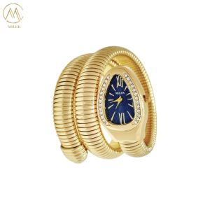Creative Luxury Lady Quartz Watch High Quality with Snake Strap Alloy Gold