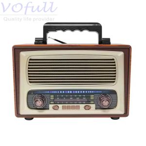 Coffee/Wooden Portable Radio Player with AM/FM Band Rechargeable Battery