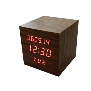 Digital LED Wooden Clock with Calendar, Radio, Bluetooth and Loudspeaker