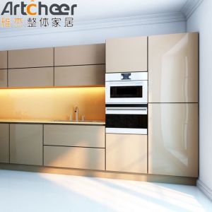 China Contemporary Design Style High Gloss Lacquer Modern Kitchen Wall Cabinet Beige And Grey Color on sale