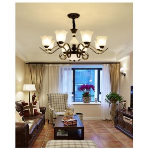 Black wrought iron chandeliers sale with Glass Lampshade (WH-CI-101)