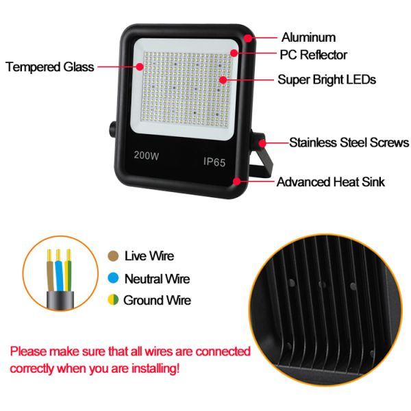 FCC Industrial LED Floodlights 3000K IP65 Waterproof 120° Beam Angle