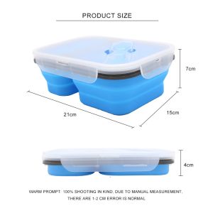 Collapsible Silicone Bento Food Container Microwavable With 2 Compartments