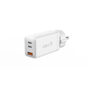 White 65W 3 Port USB Fast Charger USB C Fast Charging Adapter Wall Charger