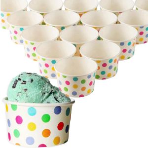 Party Supplies Rainbow Polka Dots Disposable Paper Ice Cream Cups With Lids
