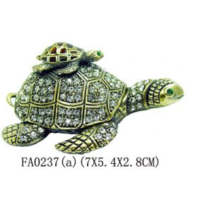 Lovely turtle metal alloy pewter jeweled enameled trinket box