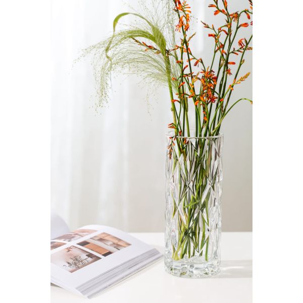 Rhombus Shaped Glass Vases Machine Pressed Clear Cylinder Glass Vase