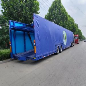 Fuwa Axle Car Transport Semi Trailer With Iron Side Protection And Tarpaulin