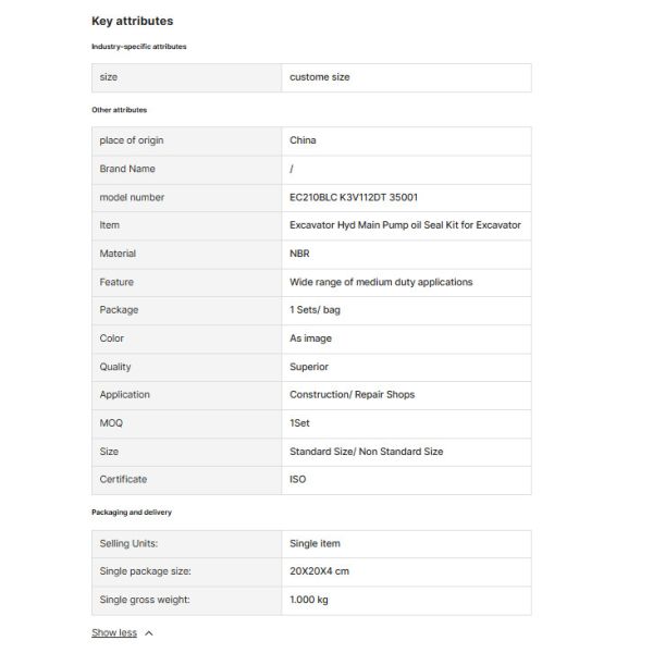 ZAX200-6 ZAX210-6 Excavator Hydraulic Pump Seal Kit