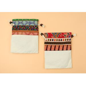 Wooden Bead Drawstring Splicing Recyclable Canvas Drawstring Bag