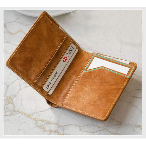 Open Closure Fashion Style Bifold Slim Genuine Leather Mens Wallet with RFID Blocking