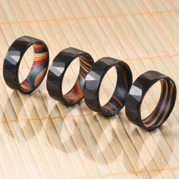 Sample Making Service Classic 8mm Black Tungsten Ring with Inlay Turquoise Wood for Men's Wedding or Anniversary Party