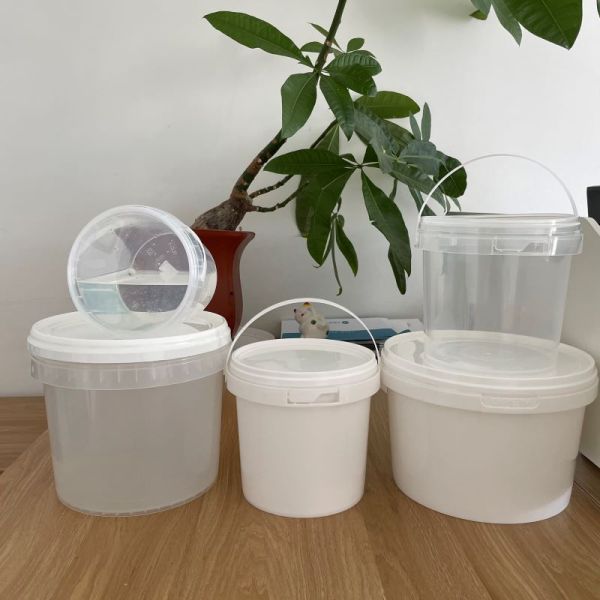 Plastic Bucket with Lid Hot Stamping Surface Handling Round Shape