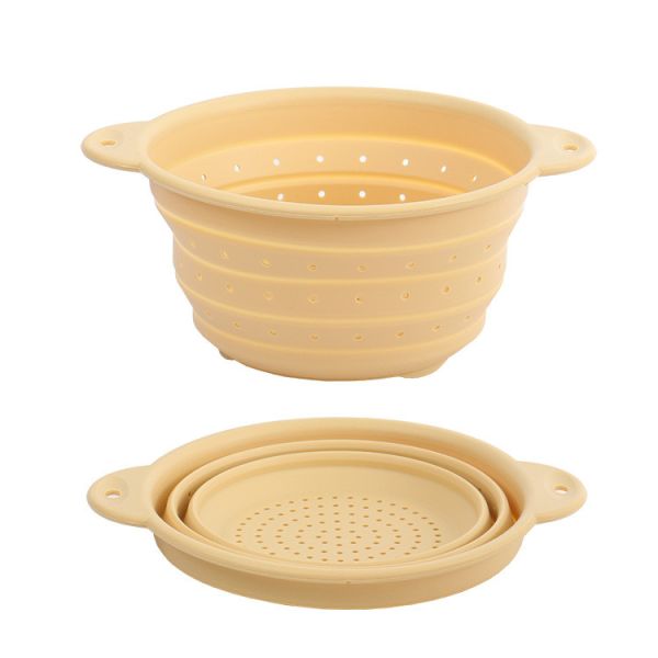 Silicone Collapsible Colander Set Food Strainer And 9 Inch Mixing Bowl 2Pcs Fruits Vegetables Pasta Strainer BPA Free