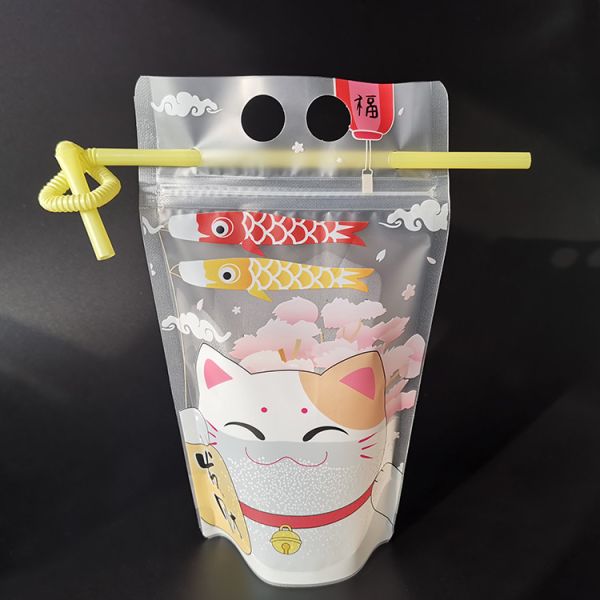 Pre-Printed Matte Clear Stand Up Drink Pouches with Hanging Holes and Colorful