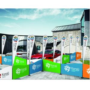 Portable Type Fabric Trade Show Displays With Flag Carrying Bag Railing Shape