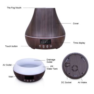 Touch Control 400ml Wood Grain Aromatherapy Diffuser With Clock