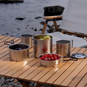 New Arrival 7 Pcs 304 Stainless Steel Camping Cookware Set Multi-person Soup Pot