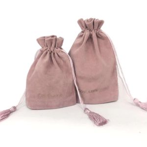 Luxury dust velvet bags custom foil drawstring tassel black velvet bags