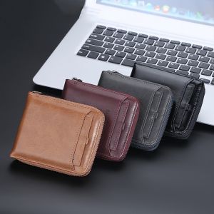Zipper Closure Retro Handmade Man Purse for Vintage Retro Matte Genuine Leather