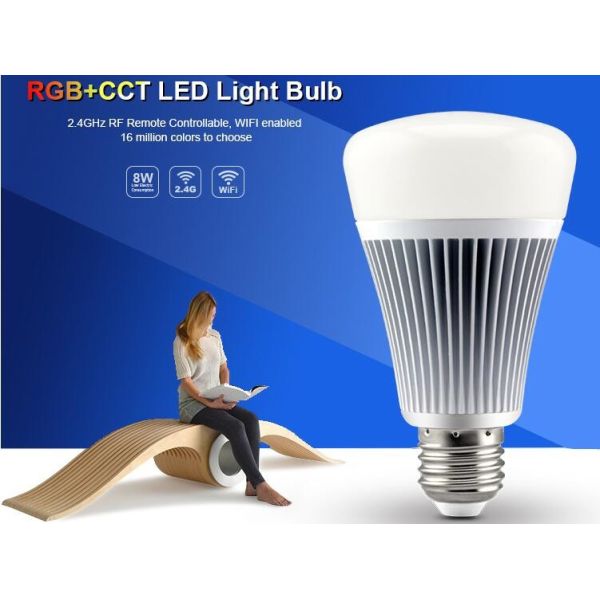 Quality Milight Wifi IOS APP 8W RGB+CCT LED Bulb Light 2.4G RF All color RGB with CCT adjustable 3000k to 6000K bulb led light for sale