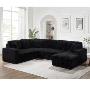 U-Shaped Sectional Sleeper Sofa with Pull Out Bed and Storage Chaise Lounge and