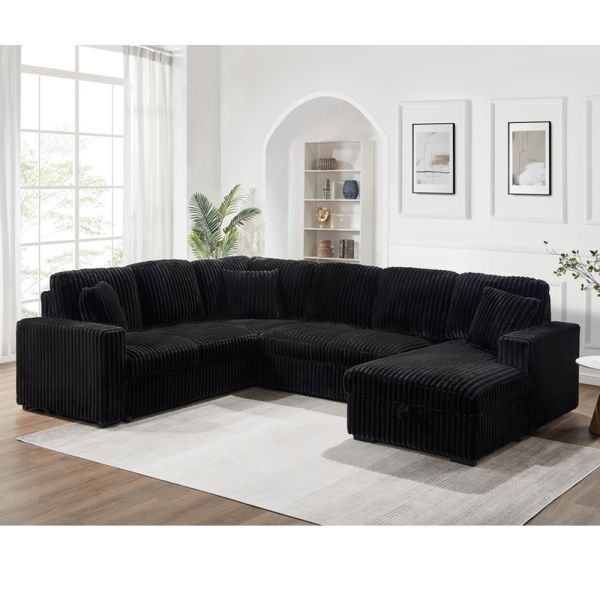 U-Shaped Sectional Sleeper Sofa with Pull Out Bed and Storage Chaise Lounge and