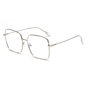 Silver Alloy Square Big Frame Glasses Men Women Unisex Decoration Transparent
