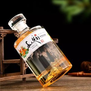 Glass Collar Whisky Vodka Bottle with Cork Cover 750ml Capacity Customized