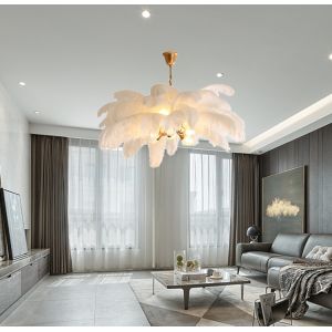 Changeable Brightness Art Deco G9 Ostrich Feather Chandelier