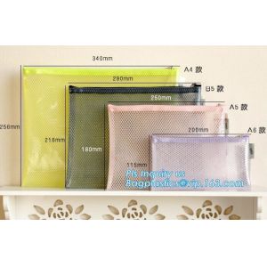 China Cheap customized Fashion Transparent Envelope PP File Bag Mesh Zipper Bag A4 document pocket, student filing mesh pvc zi on sale
