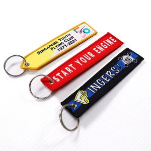 Wholesale Embroidery Pendant Double-Faced custom embroidered keychain Jacquard Weave Logo Woven Label Key Ring from china suppliers