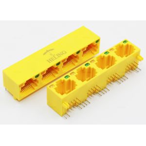 Four Ports Harmonica Ganged RJ45 Lan Jack For Network Routers Yellow Color