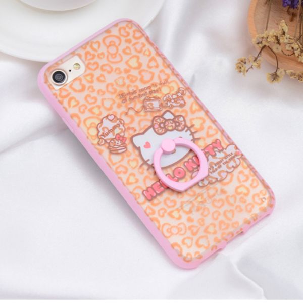 Hard PC + Silicone Side Cute Cat Ring Buckle Back Cover Cell Phone Case For iPhone 7 7 Plus 6 6s Plus