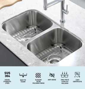 China Rectangular 304 Stainless Steel Kitchen Sink Double Bowl For Garages Outdoors ODM on sale
