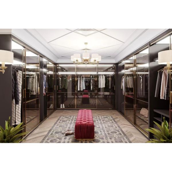 Modern Style Villa Bedroom Wooden Dressing Table with 8 Sliding Doors and Mirror Design