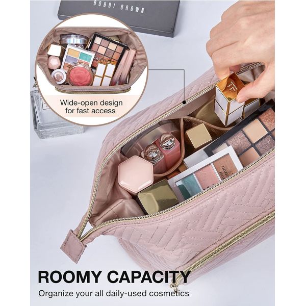 Custom Logo Large Wide-open Travel Makeup Bags Carry All Pouch for Toiletry Accessories Make Up Cosmetic Organizer Case