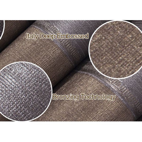 Embossed Contemporary Wall Coverings with Vertical Stripes Pattern , Coffee and Black